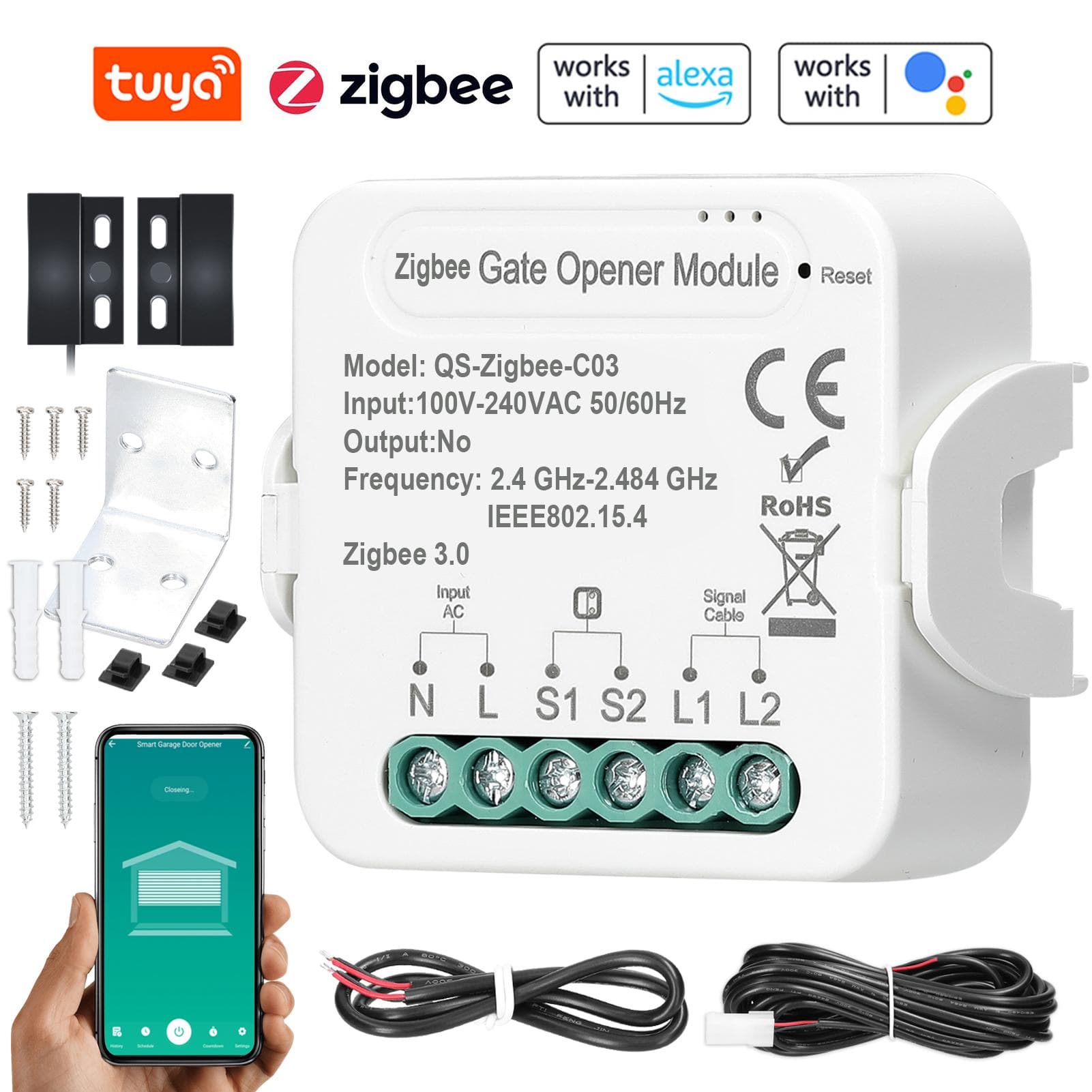 Tuya ZigBee Gate Opener Intelligent Garage Door Opener Controller Mobilephone Remotely APP Control 0 multicolour