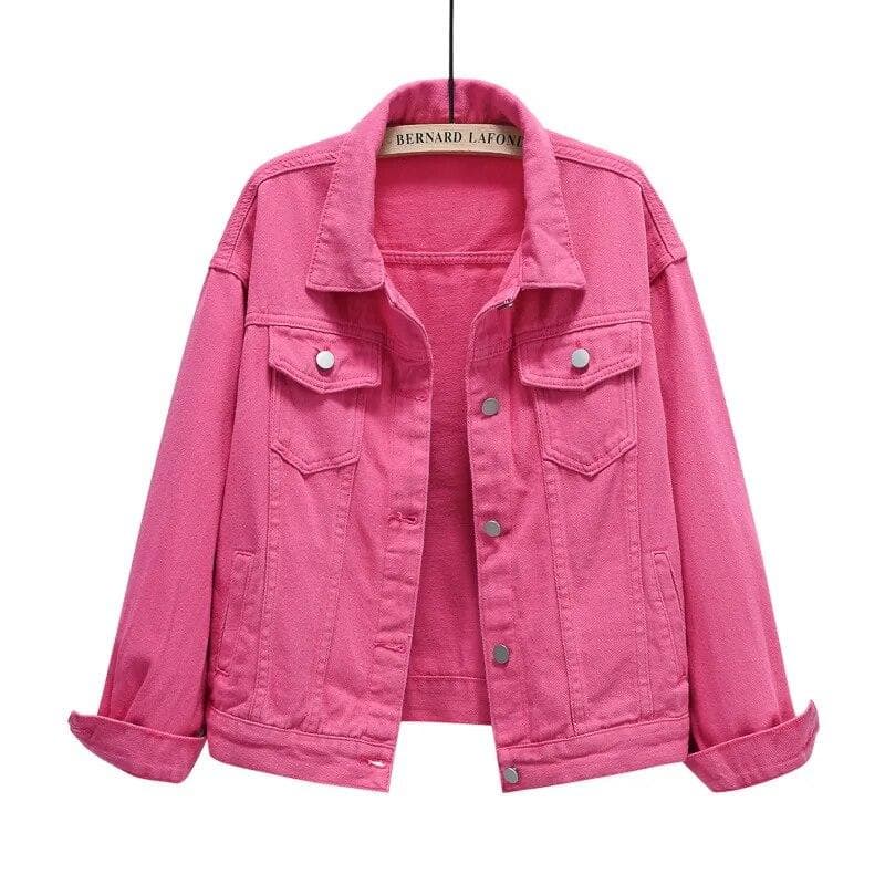 Spring autumn New Denim Jacket Women Casual Tops Short Coat Female color Jean Jackets Loose Outerwear Woman Tops L rose red
