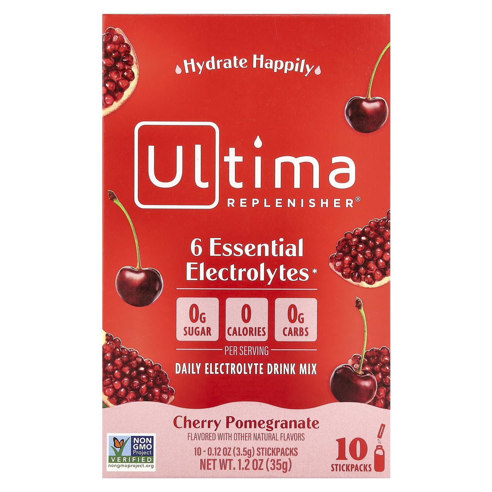 Ultima Replenisher, 6 Essential Electrolytes, Daily Electrolyte Drink Mix, Cherry Pomegranate, 10 Stick Packs, 0.12 oz (3.5 g)