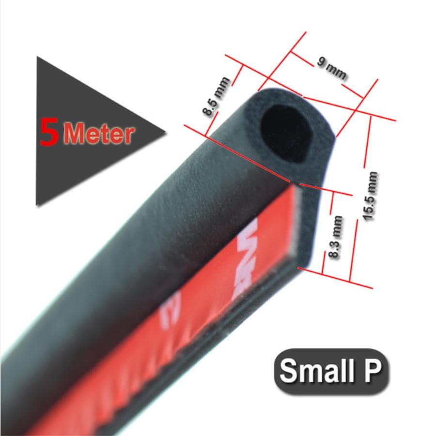 DIY Black 5M Small P Type Door Seal Strip Soundproofing Noise Insulation Rubber