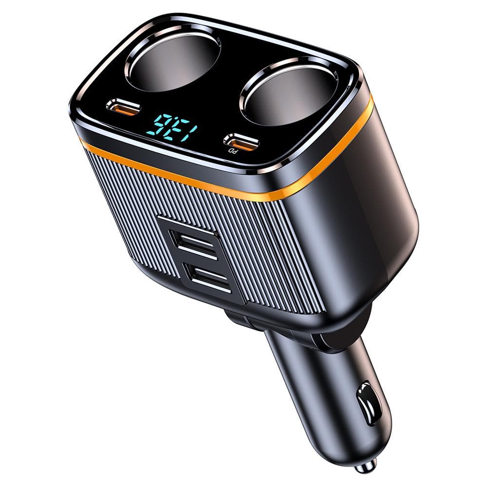 Car Chargers 145W High Power Charging Adapter 2Socket Power Splitter 1224V with PD45W+TypeC+2 black
