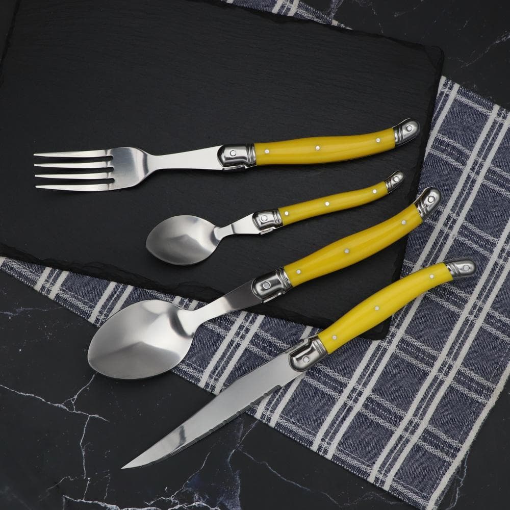 Jaswehome 4pcs Stainless Steel Cutlery Set Laguiole Dinner Knife Fork Spoons Steel Utensil Tableware Dinner Set Dinnerwares yellow