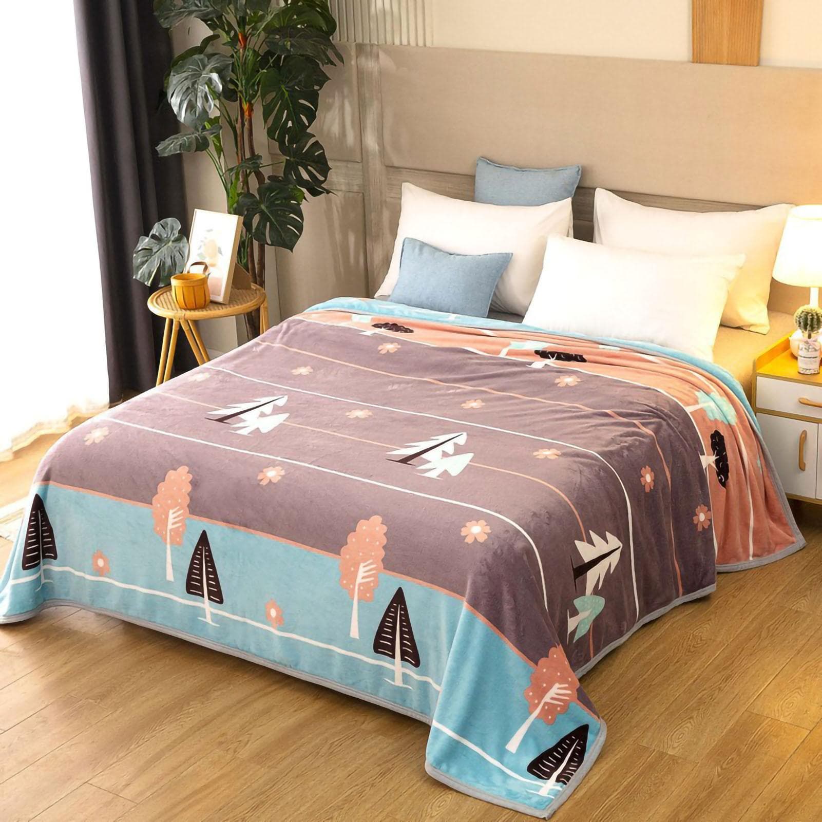 Throw Blanket Cartoon Pattern Thickened Air Conditioning Blanket for Home Bedroom Office Travel 180x200cm / 70.9x78.7in Type 2