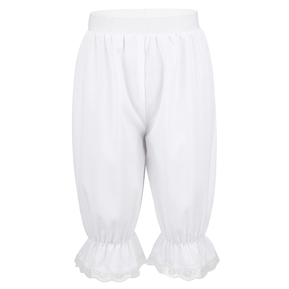 Kids Girls Victorian Pantaloons Cosplay Costume Solid Color Loose Lace Trim Dance Bloomers 14-16 Years white
