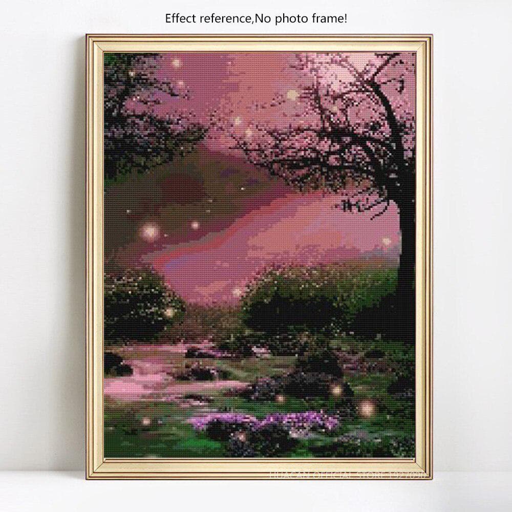 5D DIY Cross Stitch Diamond Painting Tree Full Display Landscape Full Round 20X30CM