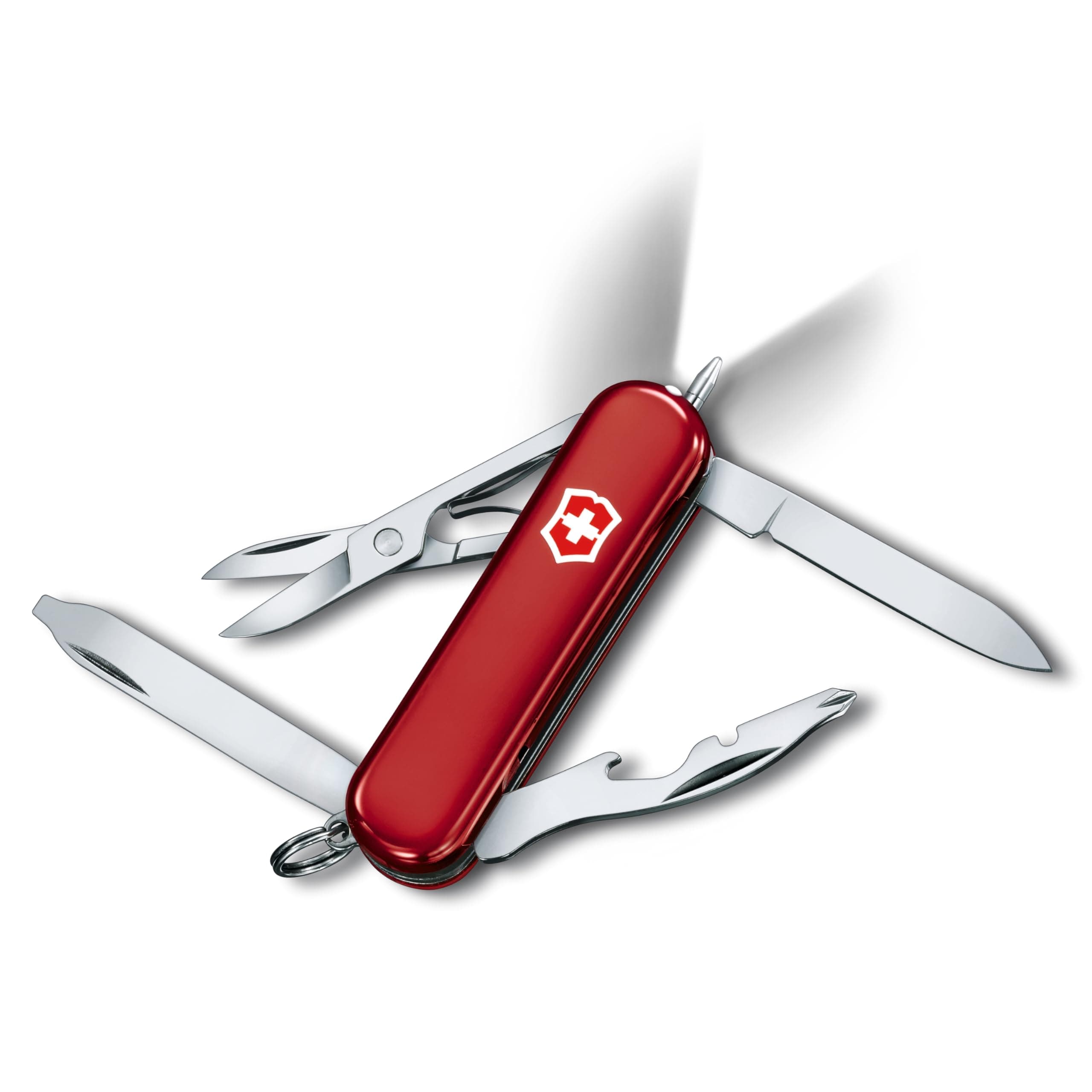 VICTORINOX Midnight Manager Red Swiss Army Knife, Multi-Function Knife for Camping and Outdoors, Includes Magnetic Phillips Screwdriver, LED Light, an