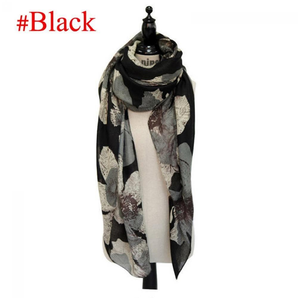 Elegant Soft Long Warm Printed Scarf Wrap Scarves Voile Shawl black