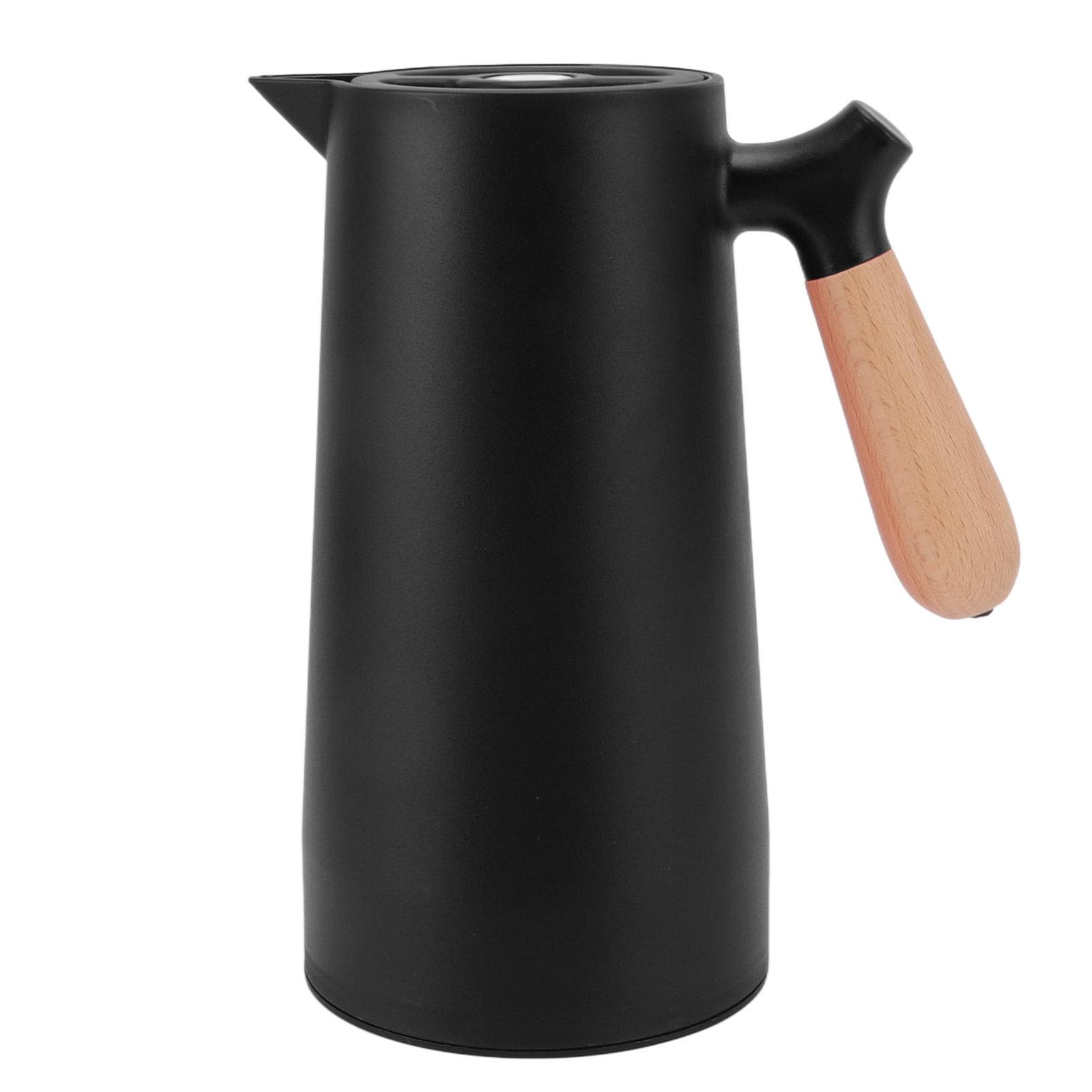 1L Thermal Coffee Carafe 12h Insulation Olecranon Water Outlet Thermal Bottle with Wooden Handle L(for 6.5-9kg) black