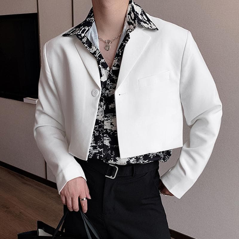 INCERUN Solid Color Men Casual Short Thin Coats Blazer L white
