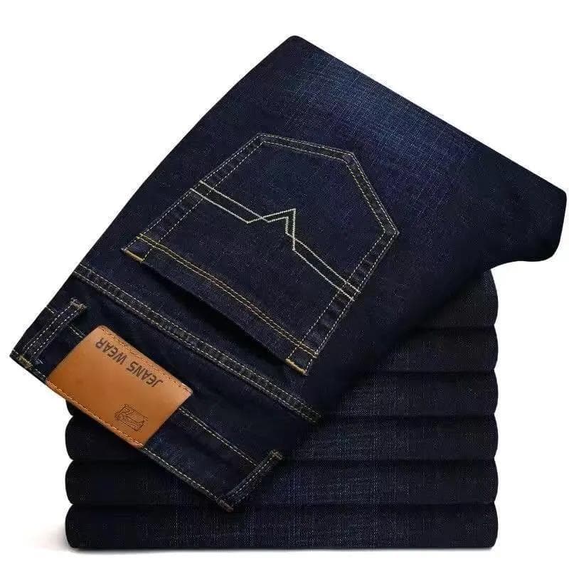 Spring Cotton Jeans Men's High Stretch Straight Leg Jeans Solid Casual Work Cheap Long Denim Pants 40 black