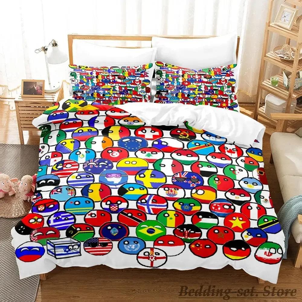 New Countryball Polandballs Bedding Set Single Twin Full Queen King Size Bed Set Aldult Boys Bedroom Duvetcover Sets Anime US Twin(172x218cm)