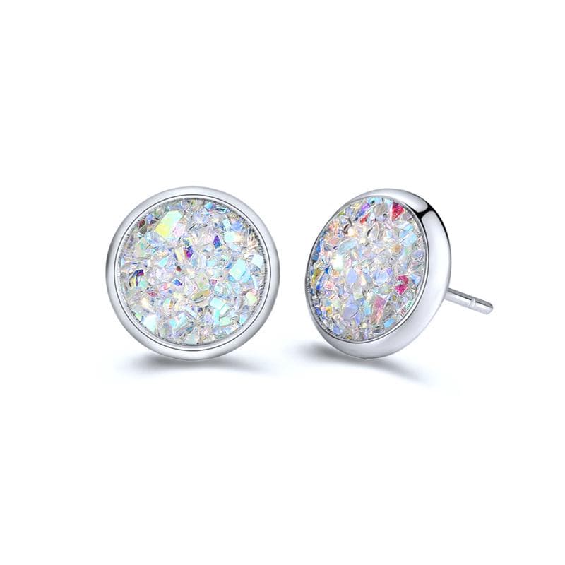 Post Stud Earrings Copper Druzy/ Drusy Round Royal Blue AB Color 16mmx 14mm 1 Pair 7