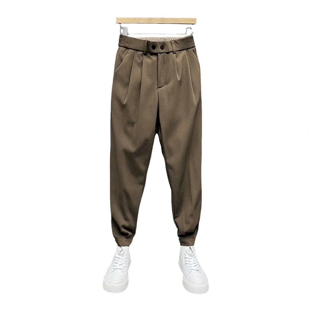 Spring Fall Men Ninth Pants Ankle-banded Elastic Waist Thin Loose Side Pockets Solid Color Harem Pants Suit Pants Long Trousers 34 khaki