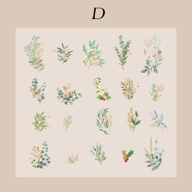 40Pcs/Bag Aesthetic Flower Stickers Pack Fresh Plant Hand Account DIY Material Decorative Stationery Stickers D