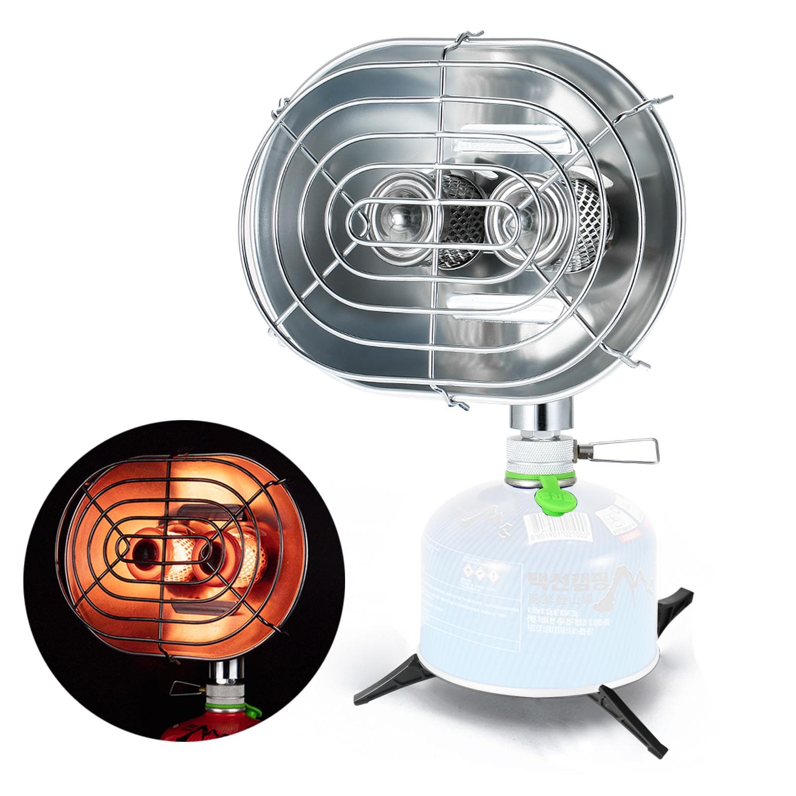 Double Head Outdoor Heater Portable Infrared Ray Camping Heating Stove Warmer Heating Gas Stove Heater & Canister Stand
