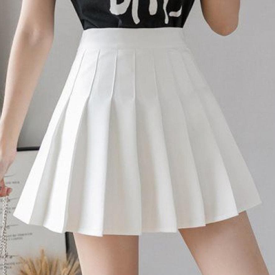Preppy Style High Waist Solid Pleated Mini Skirt Women Summer Spring Korean Fashion Cute White A-line Skirt XL white