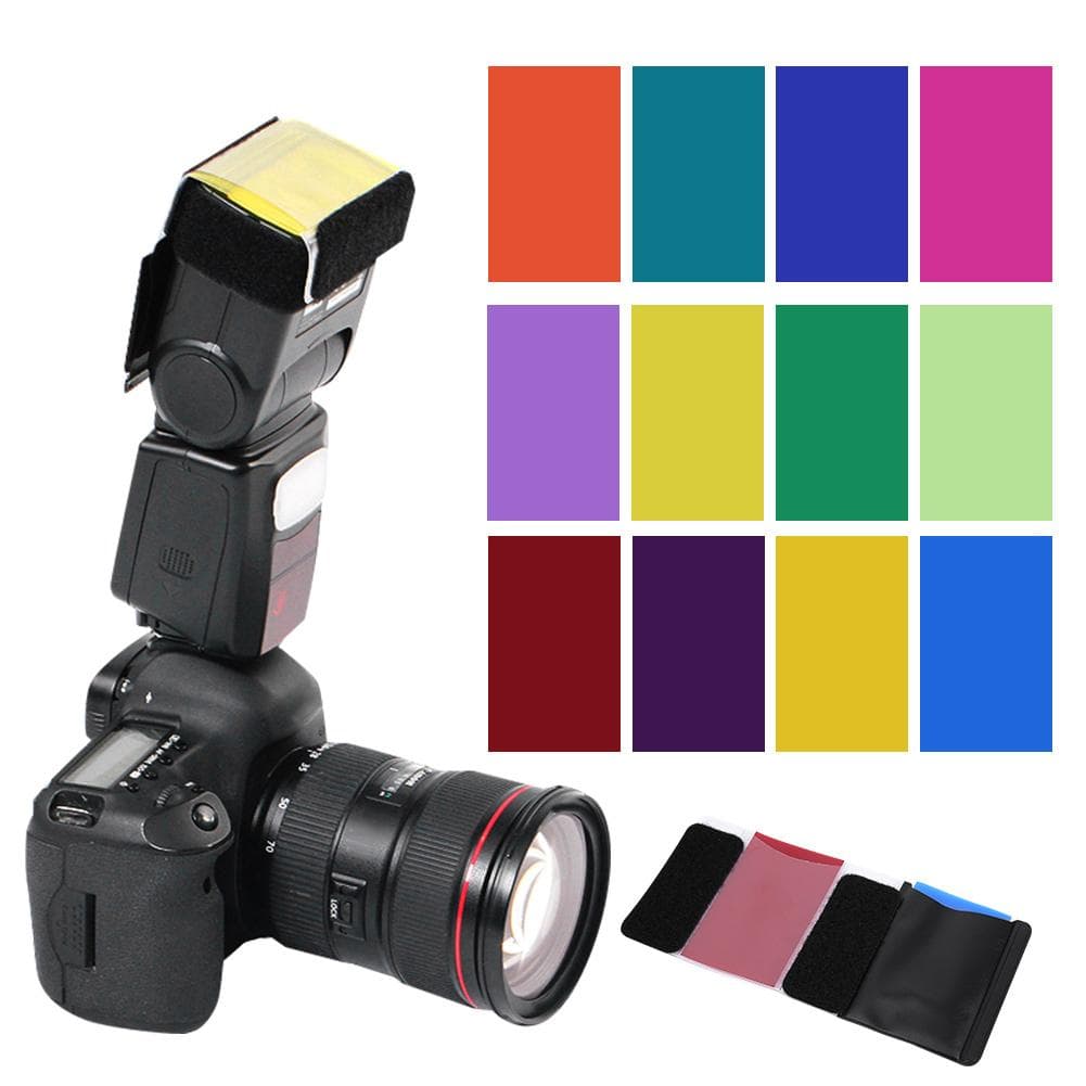 Universal 12 pcs Colors Filter Paper for DSLR Cameras Top Flash Lamp Color Cards Kit