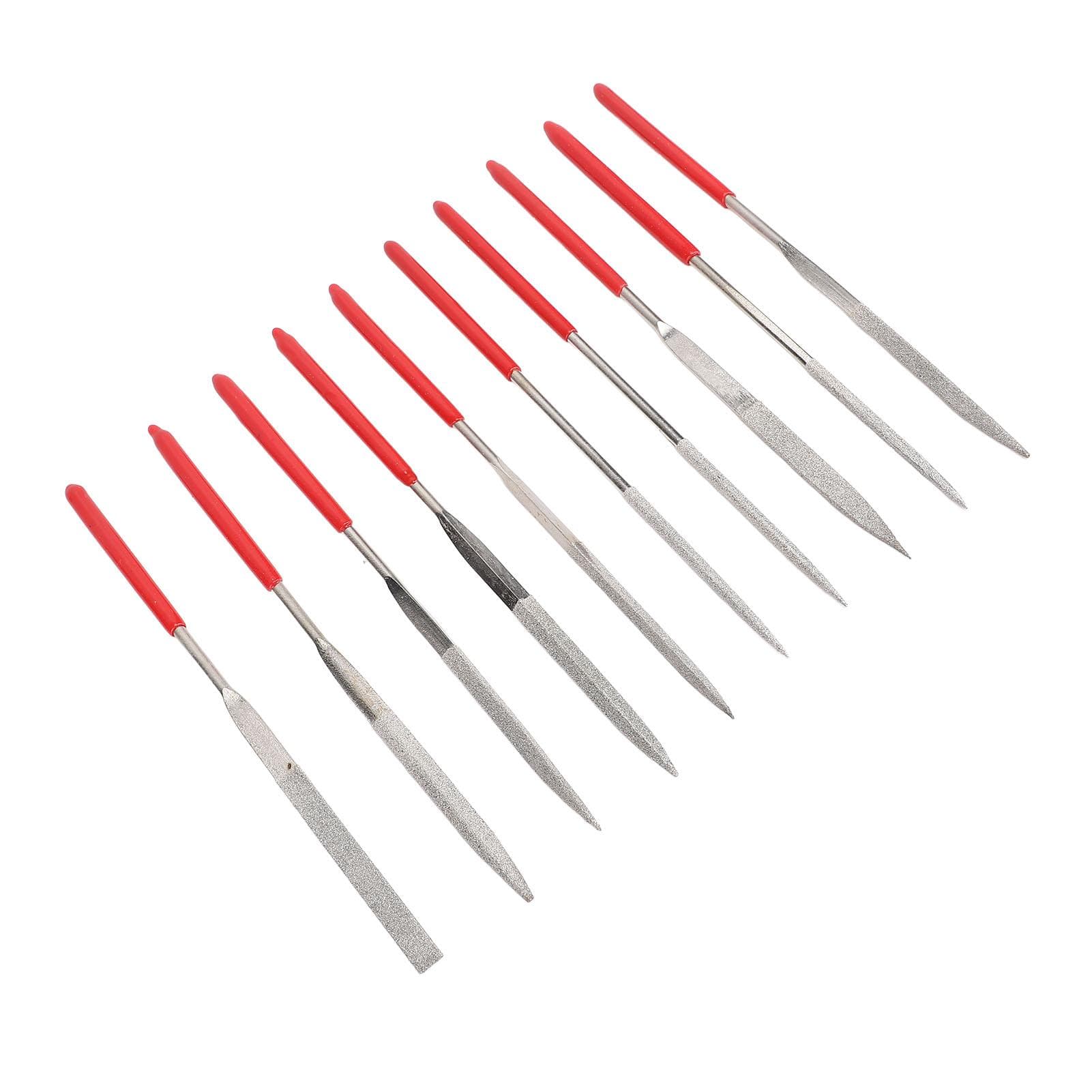 10pcs Metal Nail File Nail Tool Set Red Rubber Sleeve Multipurpose Small Metal File Set for Home