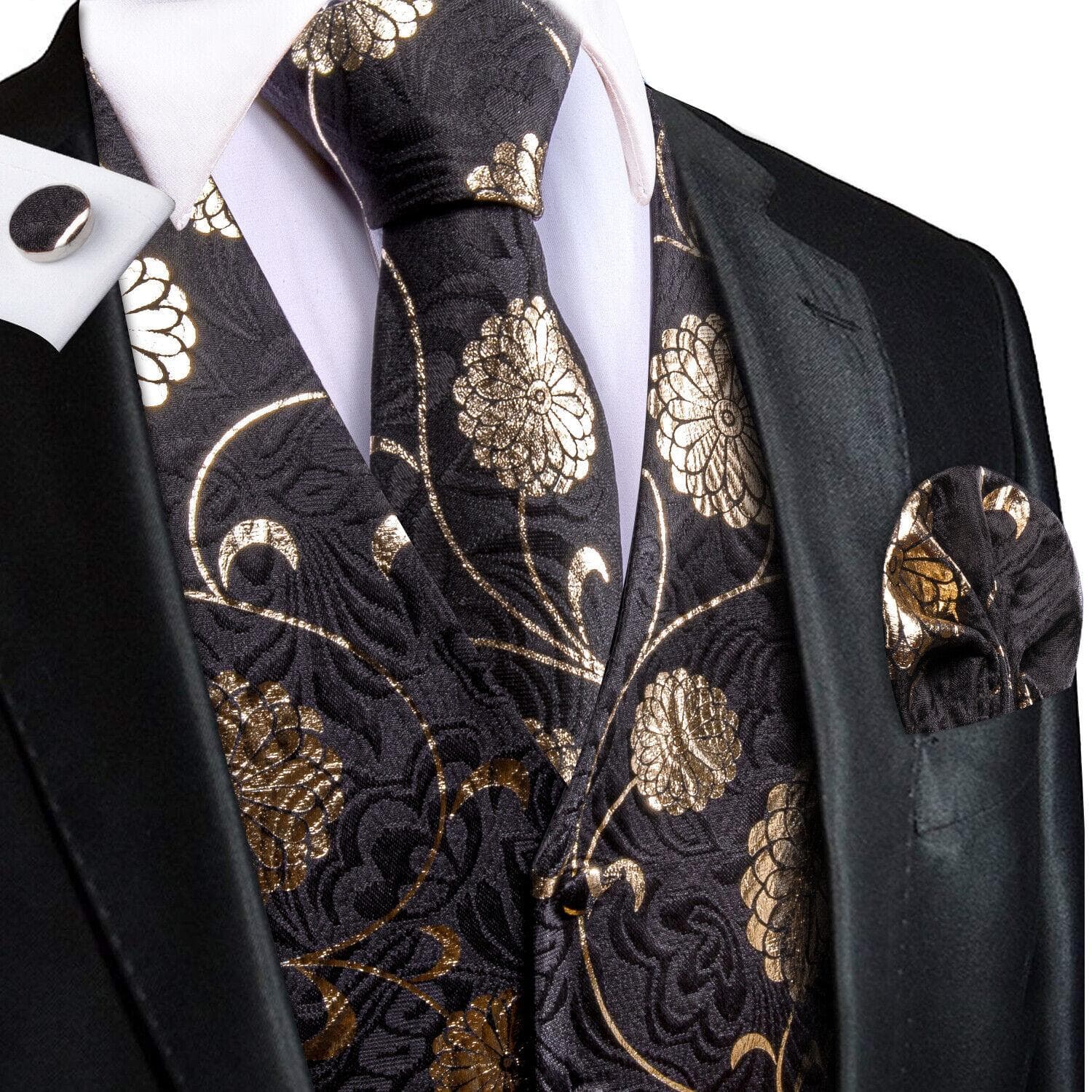 Hi-Tie Tuxedo waistcoat for Men Suit Vest Necktie Handkerchief Cufflinks Set for Wedding Business L