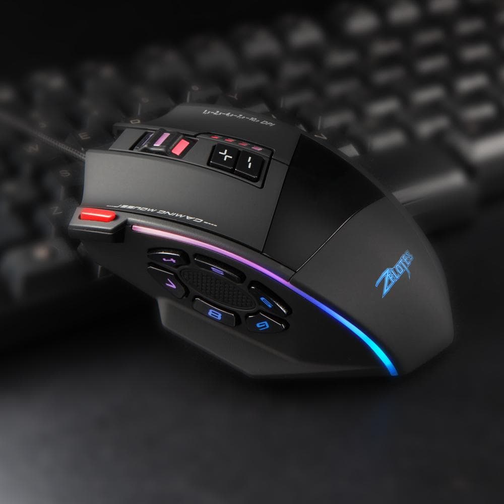 Zelotes C-13 Mouse da gioco cablato 13 Tasti di programmazione Cintura RGB black