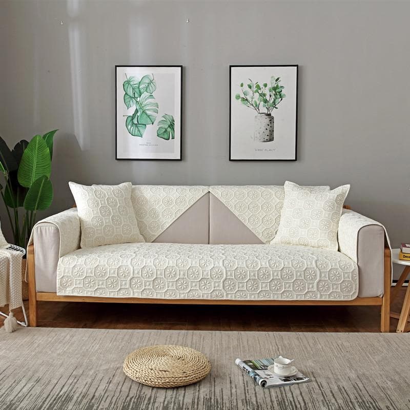Washed Cotton Jacquard Sofa Covers Korean Style Embroidered Sofa Cover Living Room L Shaped Universal for All Seasons Decor Mat 70x70cm 1pcs