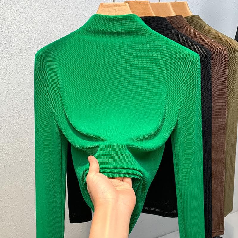 Semi-turtleneck Bottoming Shirt Women's New Women's Clothing Sexy Shirt Temperament with Waist Top 3XL green
