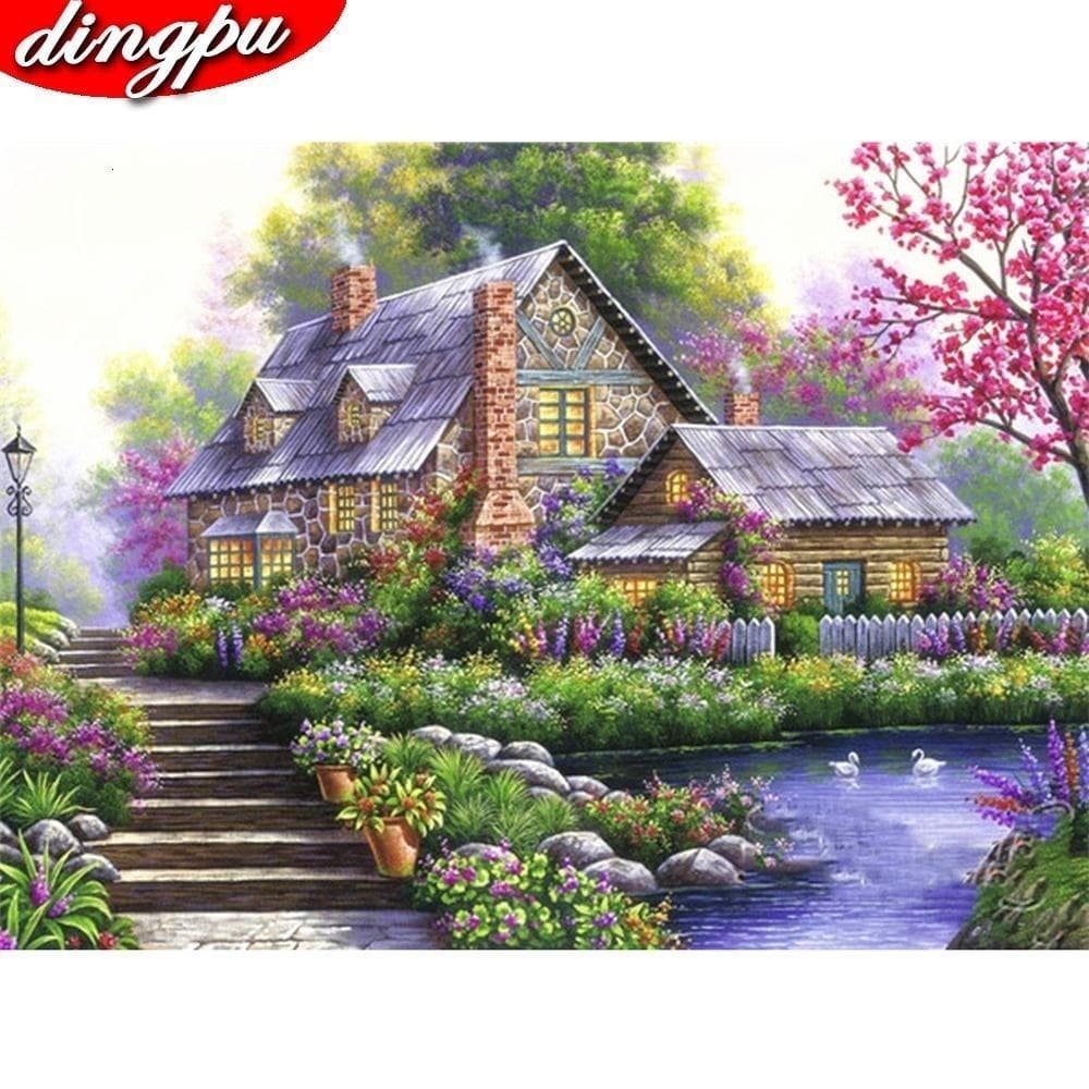 Full Round Diamond Painting Landscape 5D Diamond Embroidery House Home Decoration 20X30CM