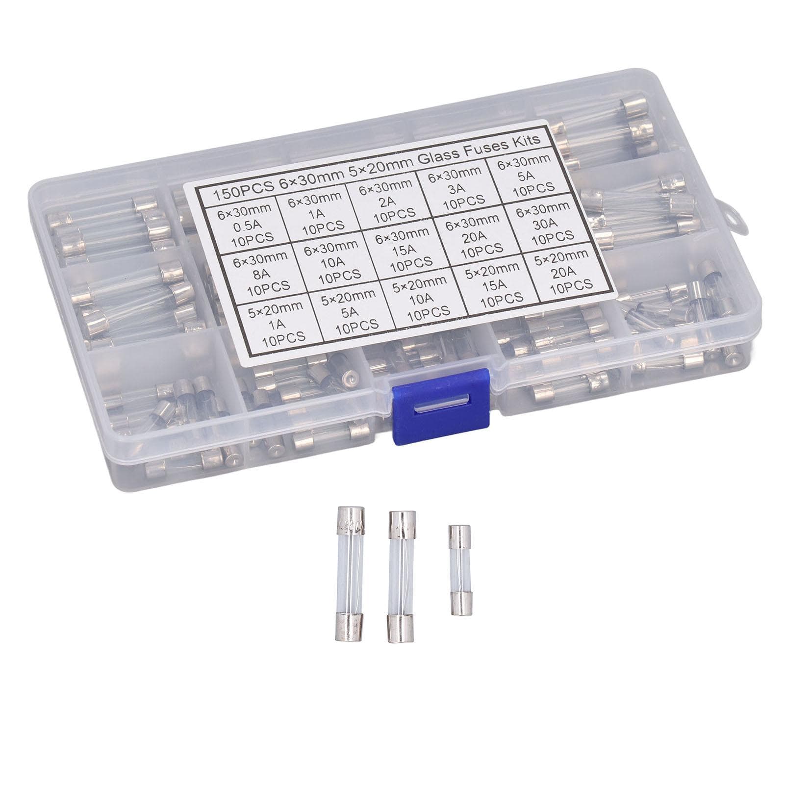 150Pcs Glass Fuses Alloy Tube Fuse Assorted Kit for Household Appliances 15 Different Models