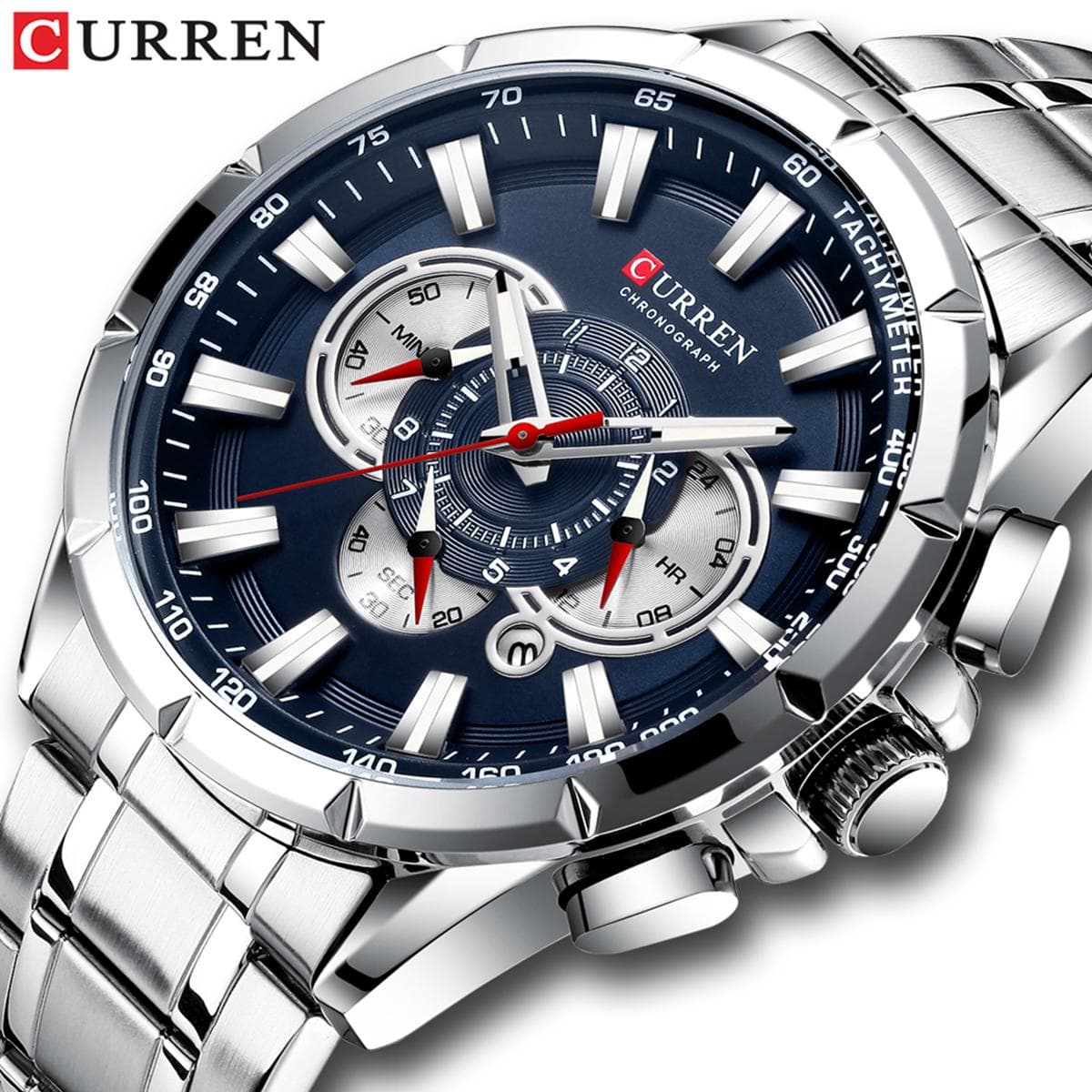 CURREN 8363 Watch for Male Men Quartz Man Wristwatch Watches with Stainless Steel Strap Band Three silver