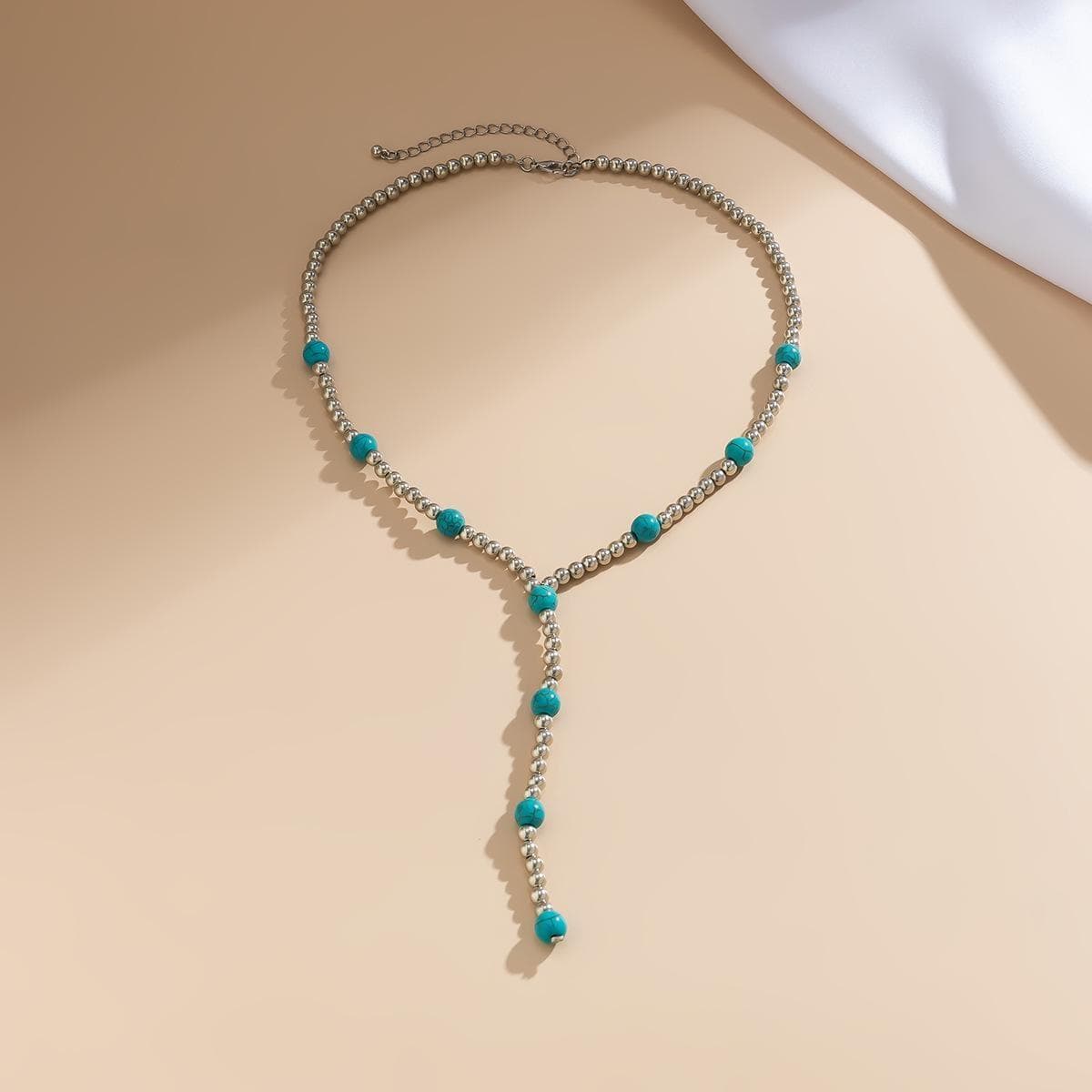 Fashion Summer Vacation Style Turquoise Beaded Clavicle Necklace Bohemian Jewelry For Women Vintage Long Tassel Necklace