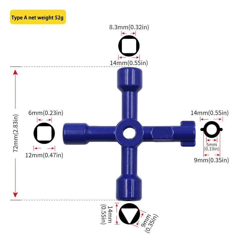 Electric Cabinet Car Elevator Cross Key Wrench Water Meter Valve Key Internal Triangle Wrench Multi-purpose Tool Portable blue
