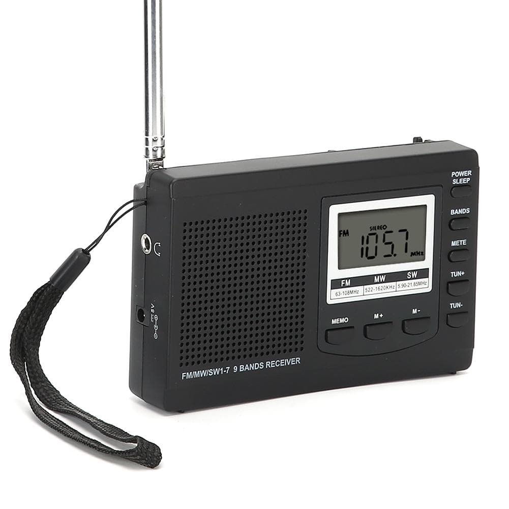 Portable Mini Radios FMMWSW Receiver with Digital Alarm Clock FM Radio Receiver Grey black