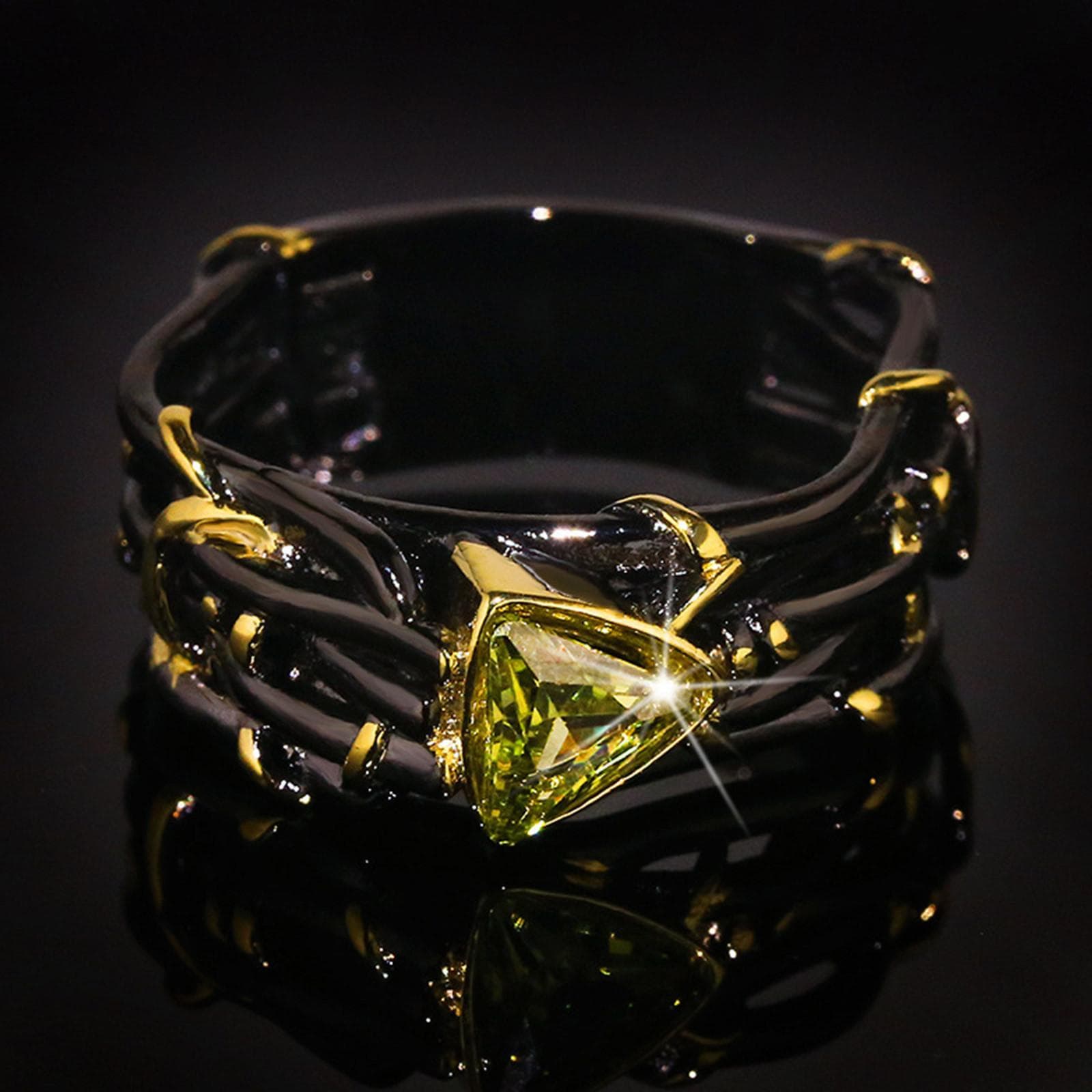 Ring Two Tone Olive Green Zircon Ring European And American Personalized Temperament Men's And Women's Styles 9