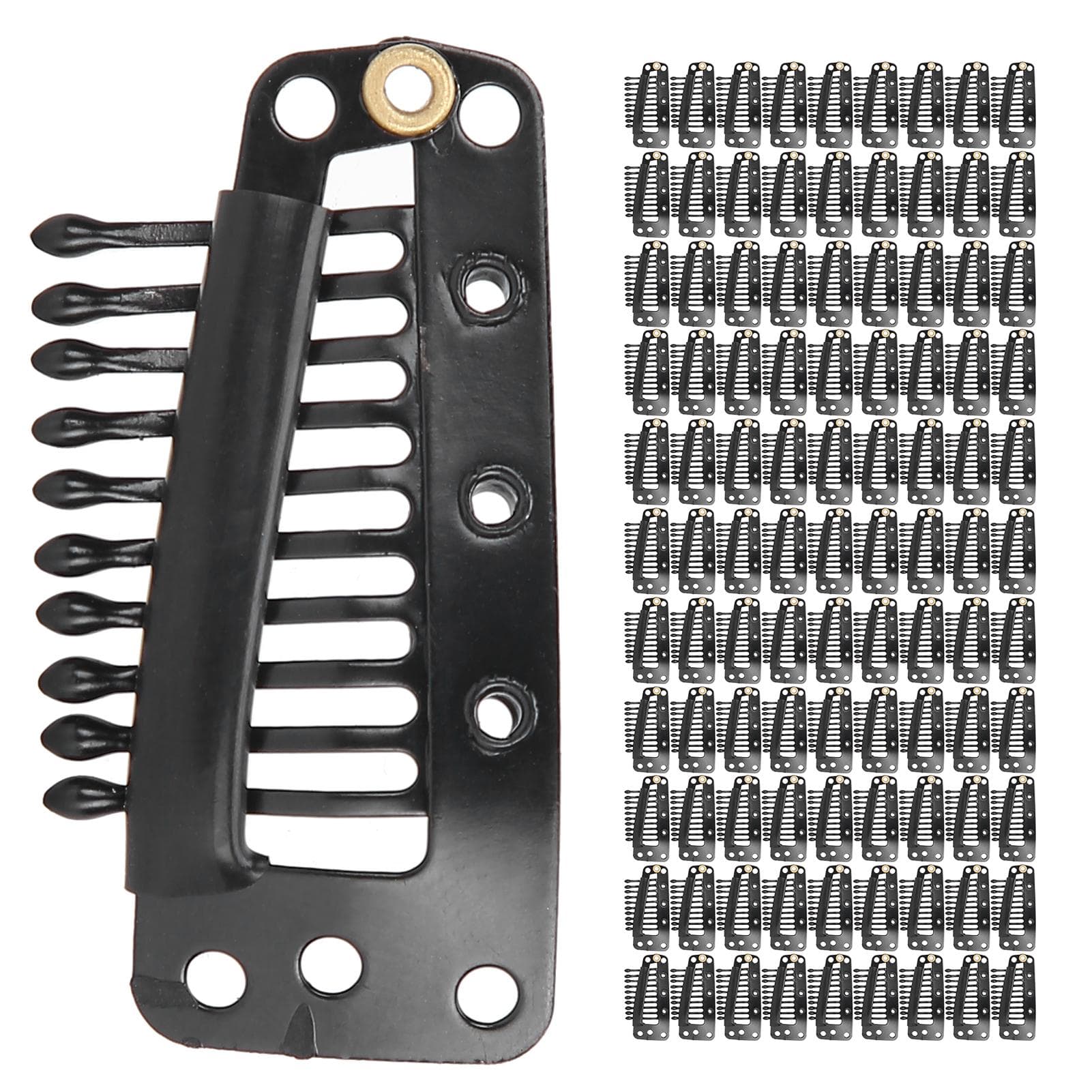 100pcs 10 Teeth Wig Clip Stainless Steel DIY Hairpiece Snap Clip for Hair ExtensionBlack