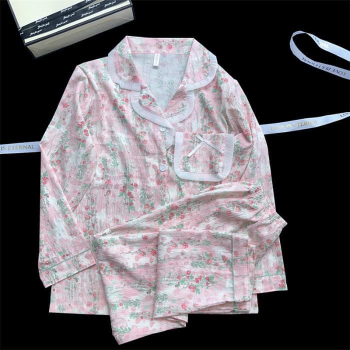 2 Piece Pajamas Set Women Autumn Winter Female Sleepwear Nightwear Casual All-match Pajamas M