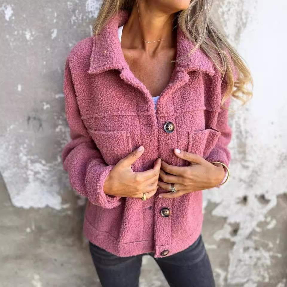 Autumn and Winter New Women's Versatile Casual Cardigan Lapel Single-breasted Jacket XXXL pink
