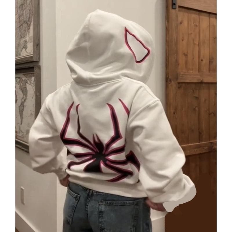 Y2k Women Spider Print Hoodies Women Hip Hop Zipper Long Sleeve Jacket Coats Autumn Winter Harajuku Casual Loose Hooded Sweatshirt L