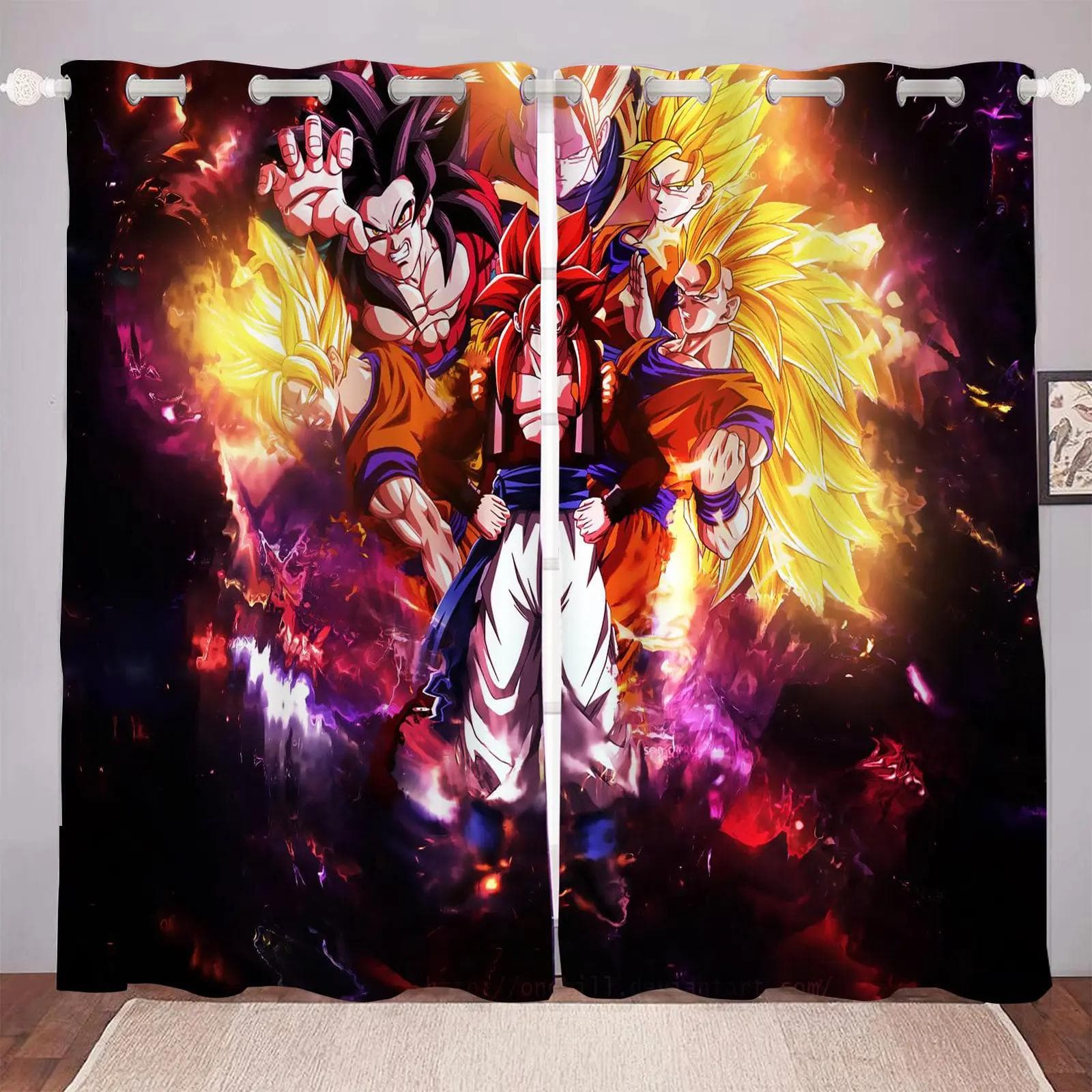 Dragon Ball Cartoon Curtain Print Boy Gifts Bedroom Polyester Shading Living Room Window Blackout Partition Home Decoration 150x166cm&Grommet Top