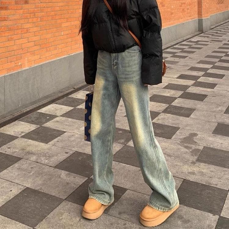 Fleece Thickened American Retro Straight Jeans for Women In Autumn and Winter New Loose Slim and Narrow Wide-leg Trousers 2XL