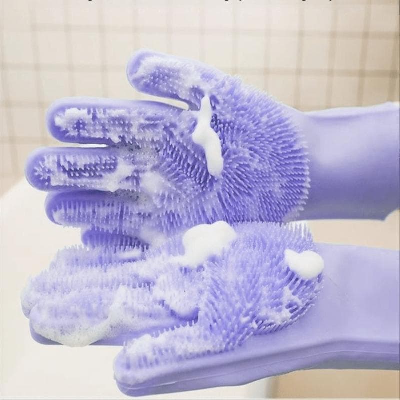 Pet Grooming Gloves - Heat Resistant Silicone Gloves with High-Density Teeth, Enhanced Five Finger Design for Bathing and Massaging Dogs and Cats purple