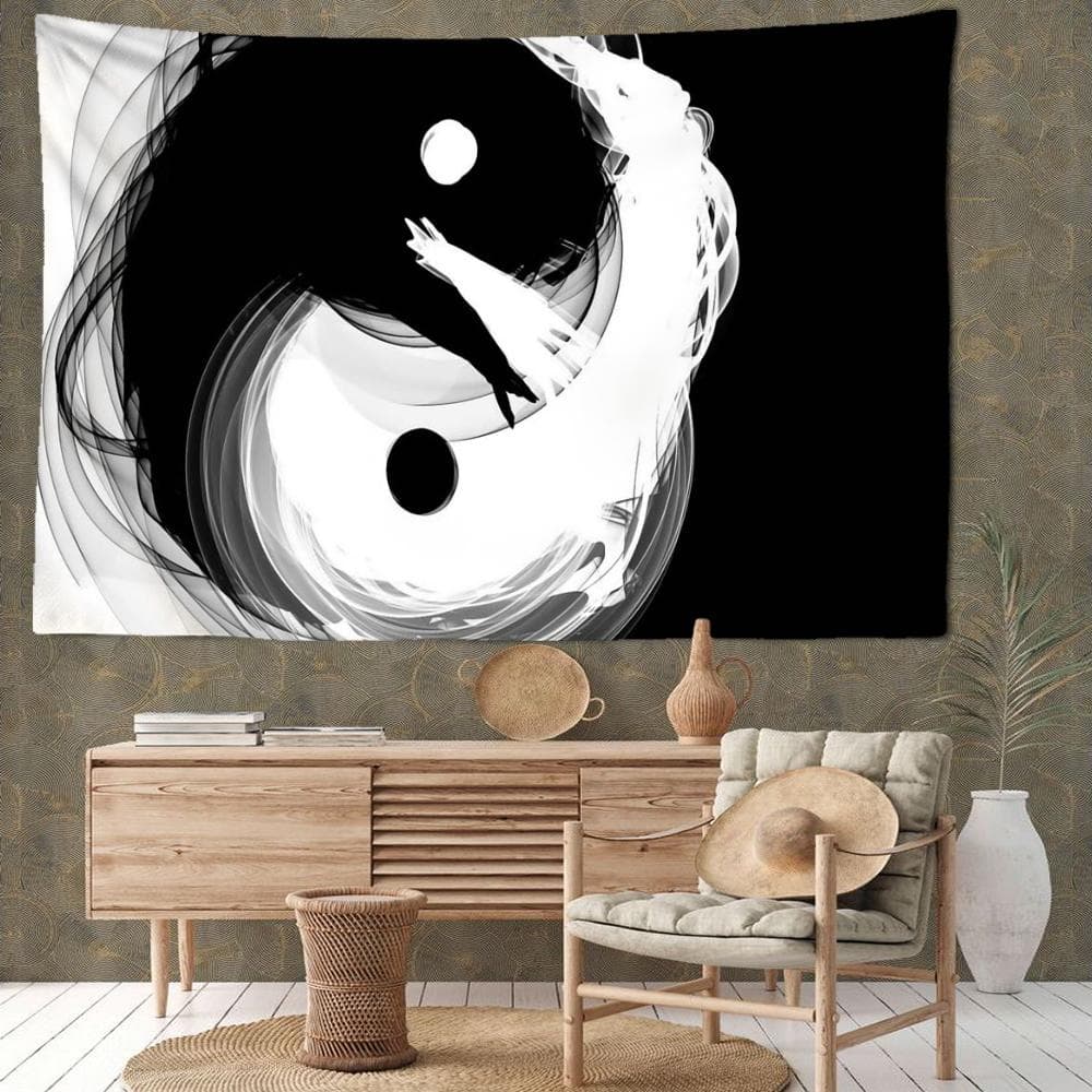 Black And White Taiji Tapestry Wall Hanging Tower Art Witchcraft Mysterious Abstract Dormitory Living Room Home Decor 95x70CM