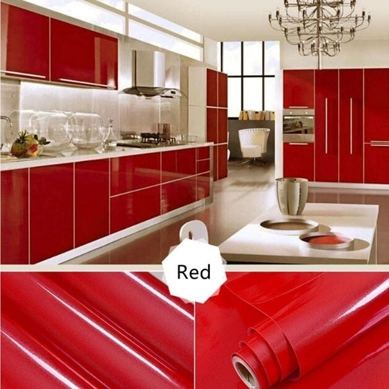 Self Adhesive Thick Furniture Renovation Bathroom Kitchen Cabinet Countertop Wall Sticker red