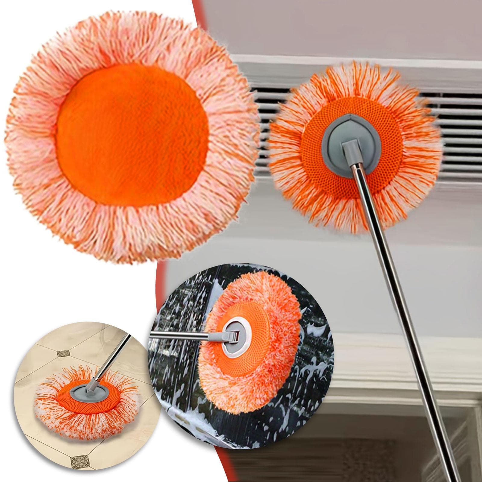 Round Replacement Mop Pads, Washable Mop Head, Multifunctional Microfiber Cleaning Pads For Wall, Floors And Glass One Size orange