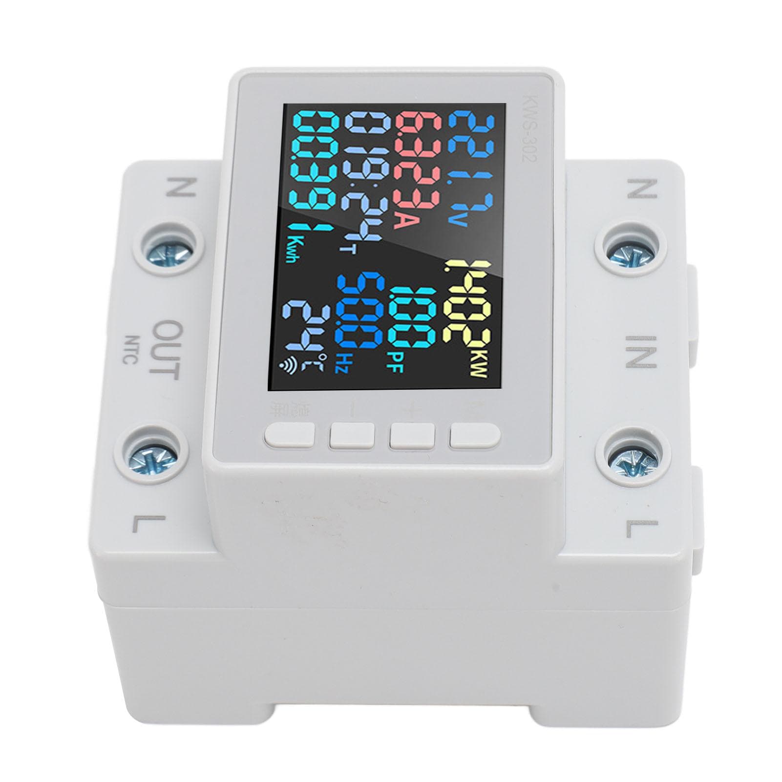Volt Amp Meter 64A 170 to 270V 0 to 17KW Guide Rail Power Off Memory Color Screen Electricity Meter