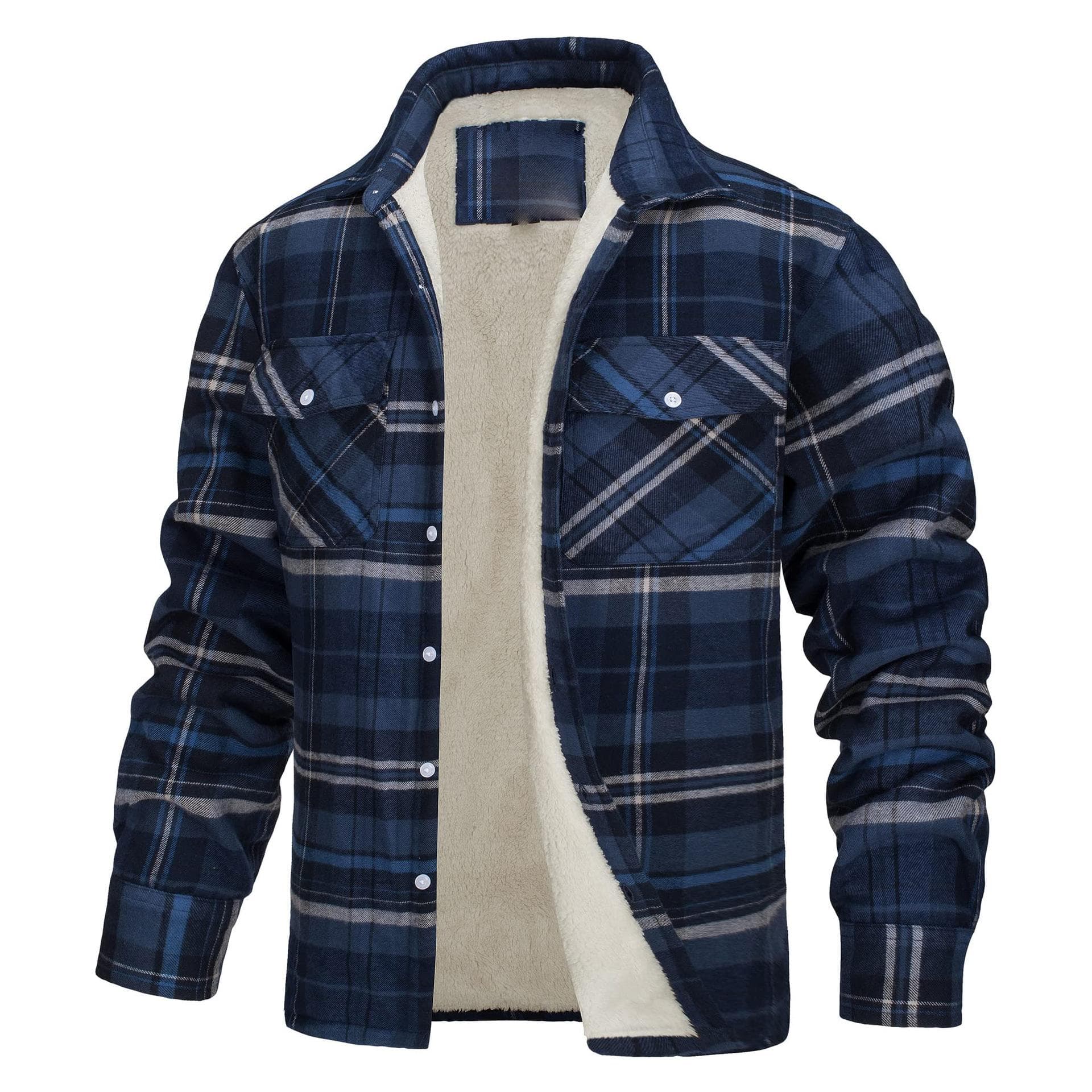 Men's Jacket Long-sleeved Lapel Plaid Thick Shirt Men's Jacket 4XL dark blue