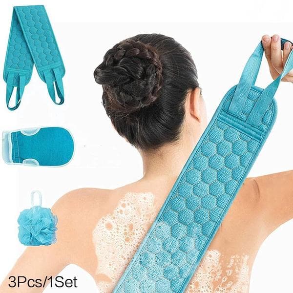3Pcs 1set / 6Pcs 2set Back Scrubber Exfoliating Gloves and Loofah Bath Sponge Set for Men and Women Body Scrubber Scrubber Can Deep 1Set ( 3pcs ) blue