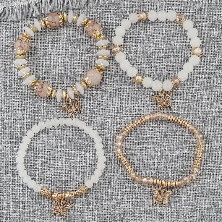 4Pcs/set String Bead Lady Bracelet Fashion Style Wrist Chain Bracelet Set Butterfly Bracelet