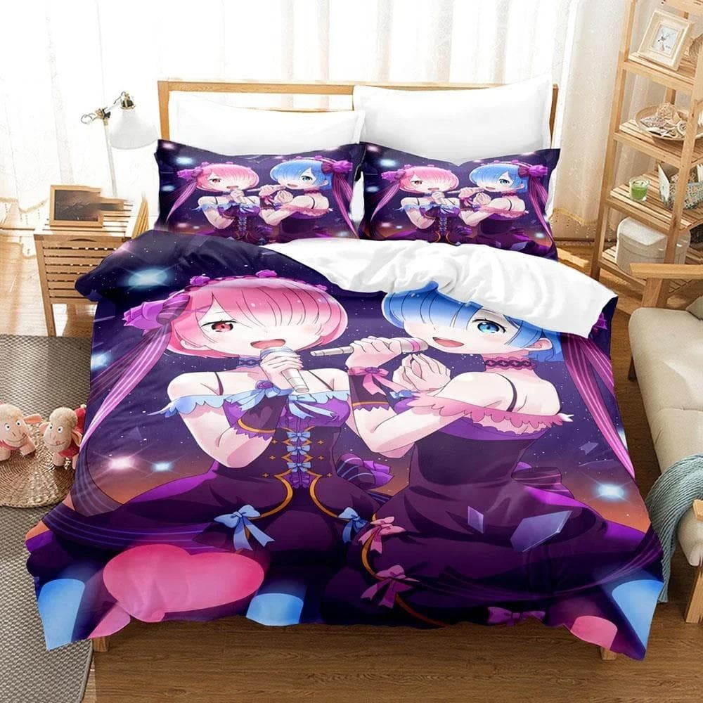 Anime Re Zero Bedding Emilia Rem Set Duvet Cover Bedroom Comforter Covers Single Twin King Size Quilt Cover Home Textile 70x133cm 2pcs