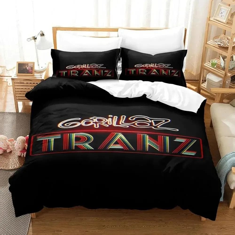 3D Print Music Gorillaz Bedding Set Duvet Cover Bed Set Quilt Cover Pillowcase Comforter king Queen Size Boys Adult Bedding Set AU Single(140x210cm)