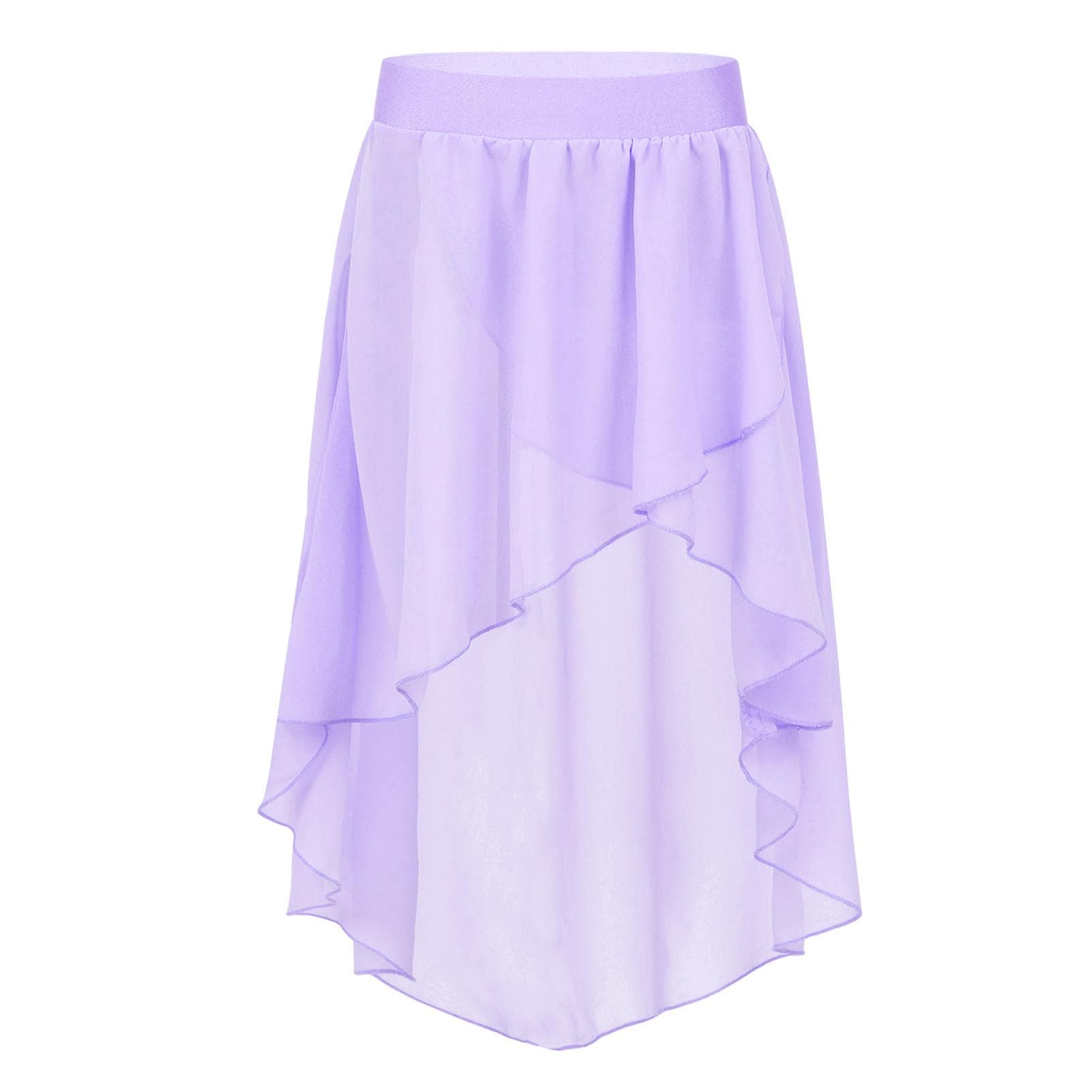 Kids Girls High-Low Chiffon Skirt Ballroom Latin Salsa Tango Dance Skirt Skate Wrap Scarf Dancewear 5-6 Years lavender